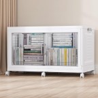 Rolling Storage Cabinet with Transparent Sliding Doors
